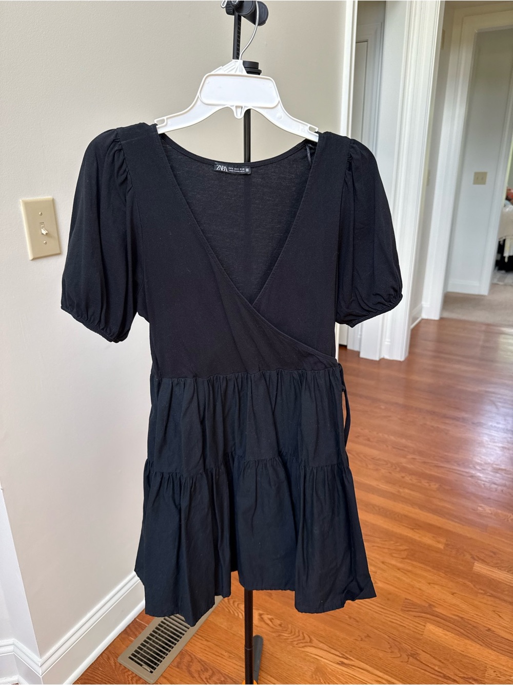 Zara Black Wrap Tiered Mini Dress